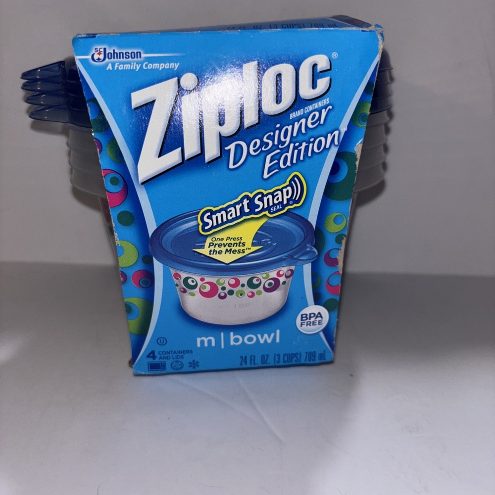 Ziploc Designer Edition Smart Snap Seal 4 M Round Bowls Containers With Lids